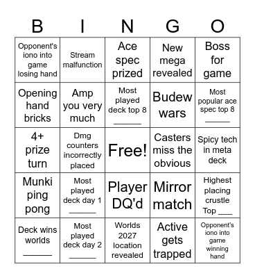 Pokemon TCG Worlds 2025 Bingo Card