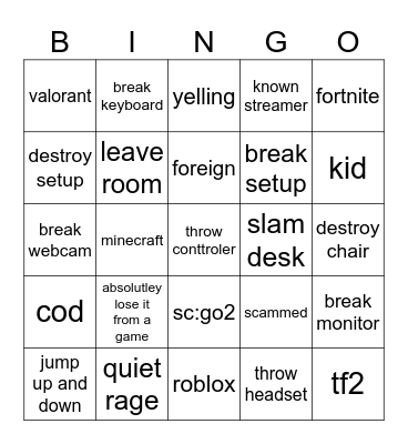 rage Bingo Card