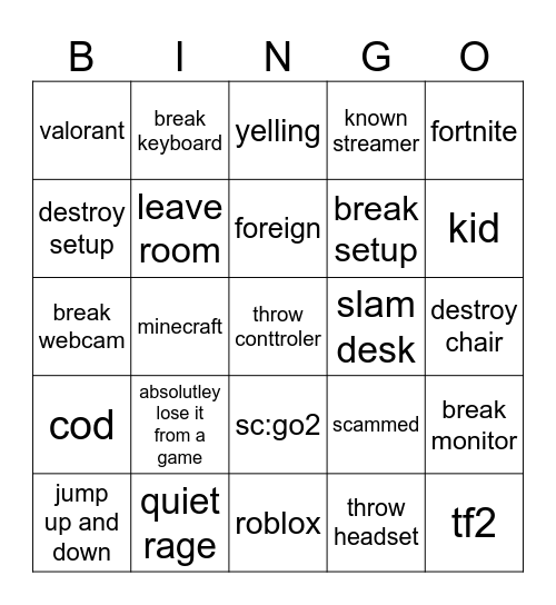 rage Bingo Card