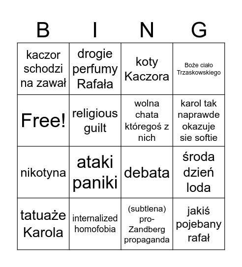Rafa Koralowa fanfic Bingo Card