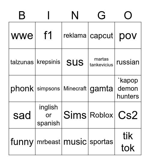 Untitled Bingo Card