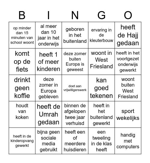 Zoek iemand die.... Bingo Card