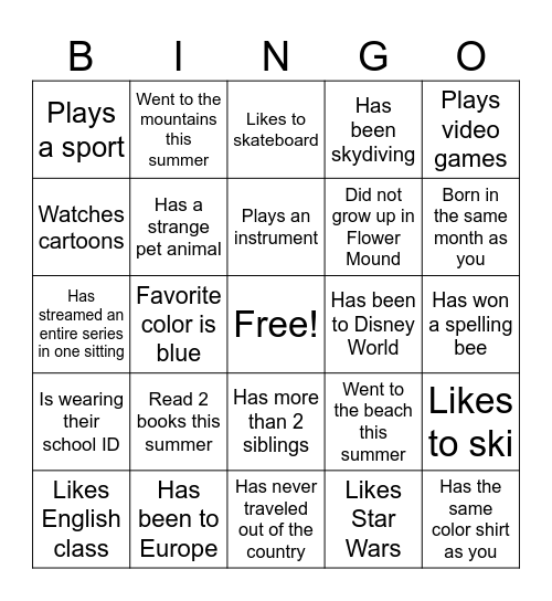 Untitled Bingo Card