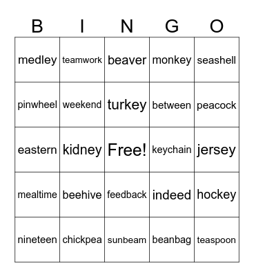 Long E Bingo Card