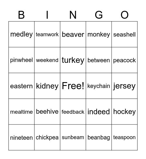 Long E Bingo Card