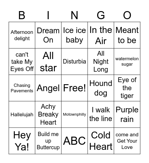 Music Bingo Card