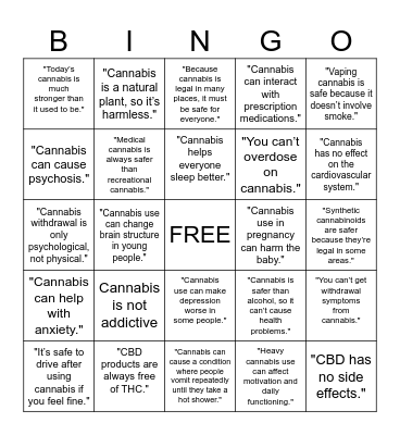 cannabis bingo Card