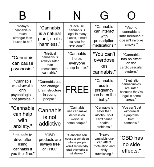 cannabis bingo Card