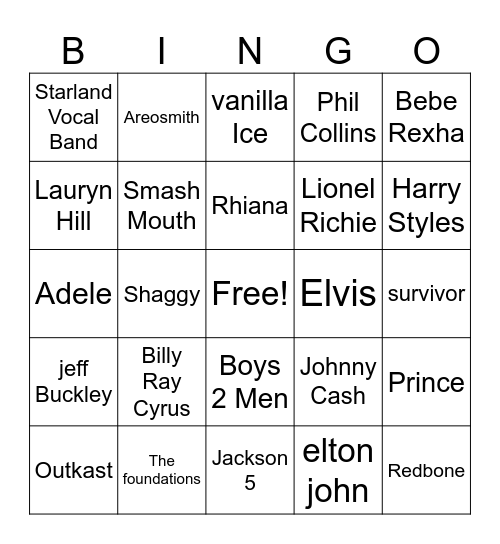 Artist Bingo Card