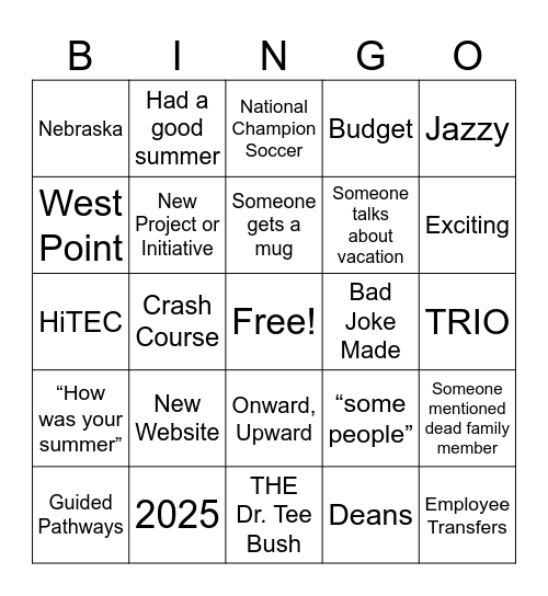 F25 Inservice Bingo Card