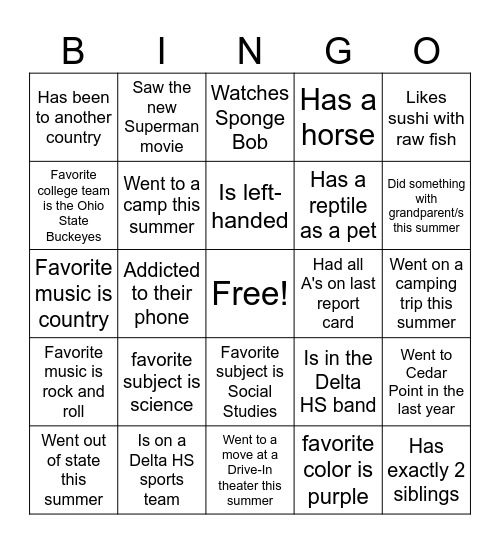 Untitled Bingo Card