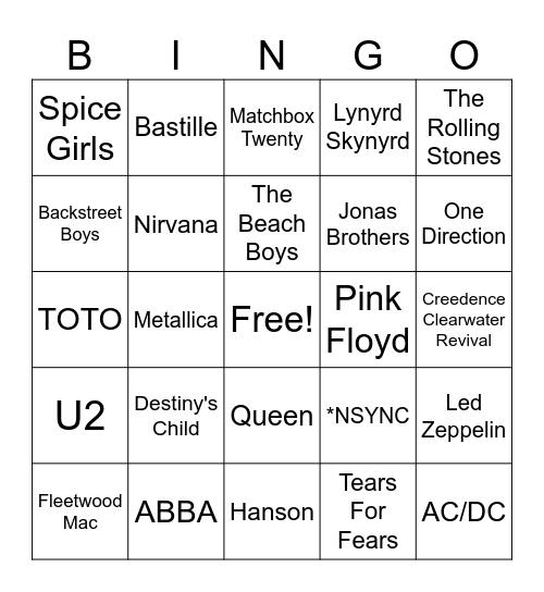 Music Groups Bingo Card