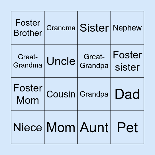 Family Bingo Card