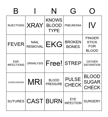 Medical Procedures Bingo Card