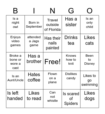 Find Someone Who Bingo Card