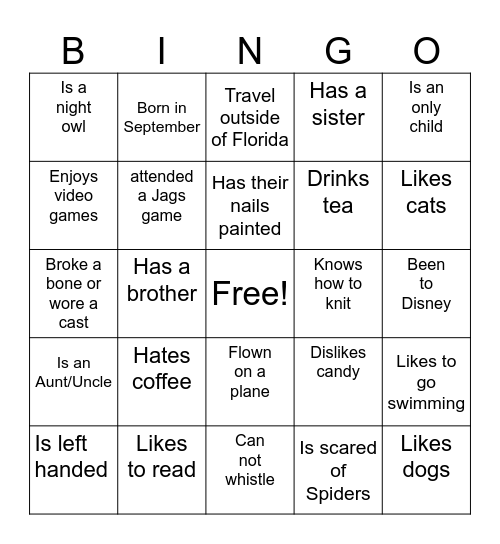 Find Someone Who Bingo Card