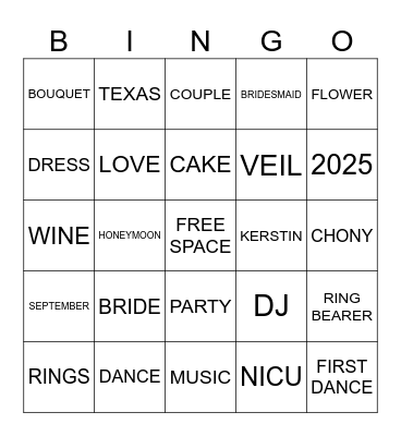 Kerstin's Bridal Shower Bingo Card