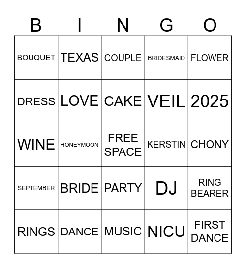 Kerstin's Bridal Shower Bingo Card