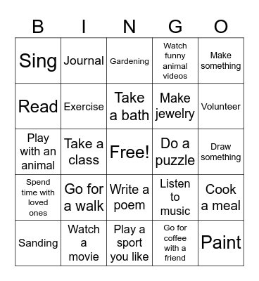 Enjoyable Activities Bingo Card