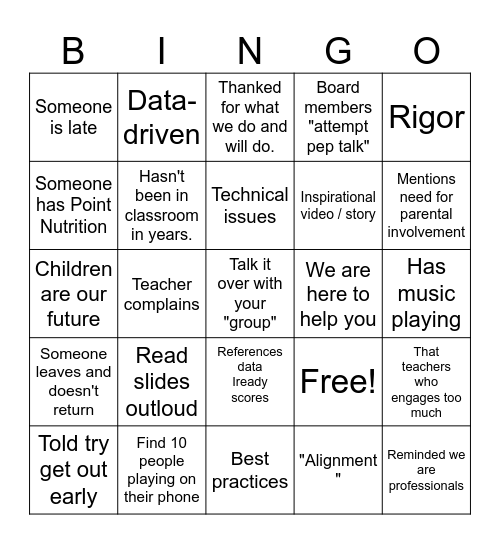 Opening Day "Motivation" Bingo Card