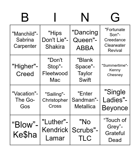 NDHS SIT Music Bingo Card