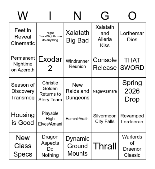 Darkwings Midnight Bingo Card