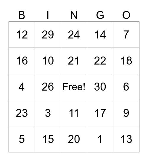 Los numeros Bingo Card