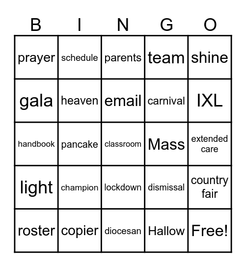 Back to School Bingo Card