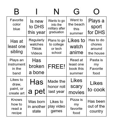 First Day of School Bingo Card