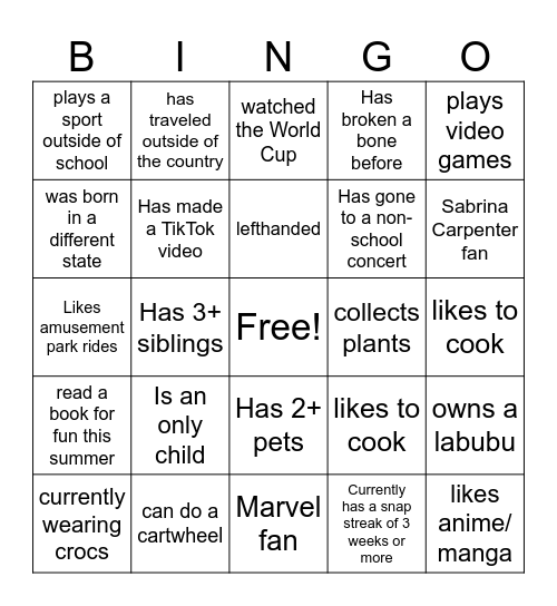 Advisory Bingo Card