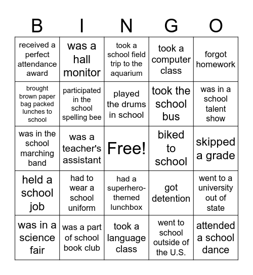 Back to School Bingo! Bingo Card