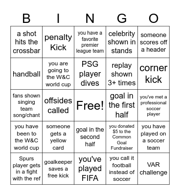 Common Goal Fundraiser - 2025 World Cup Bingo Card
