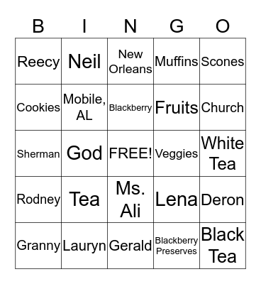 SUBC Tea Party Bingo Card