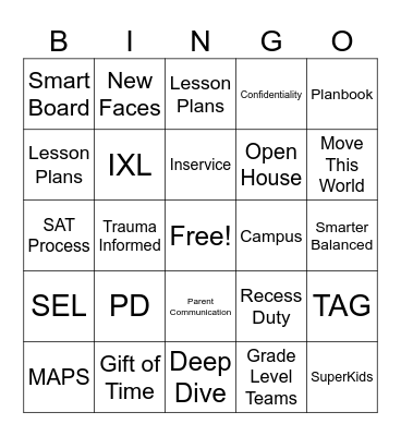Buzz Word Bingo Card