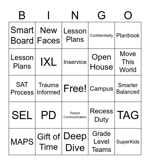 Buzz Word Bingo Card