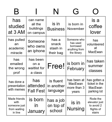 MAP BINGO (FIND SOMEONE WHO...) Bingo Card