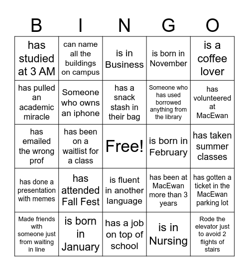MAP BINGO (FIND SOMEONE WHO...) Bingo Card