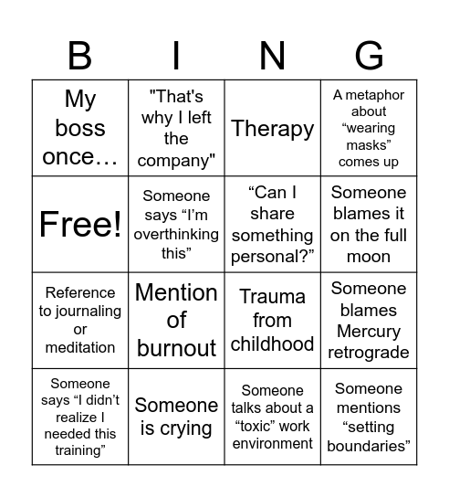 Emotional Intelligence Bingo Card