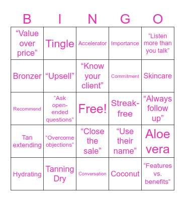 Product Sales Training Bingo Card