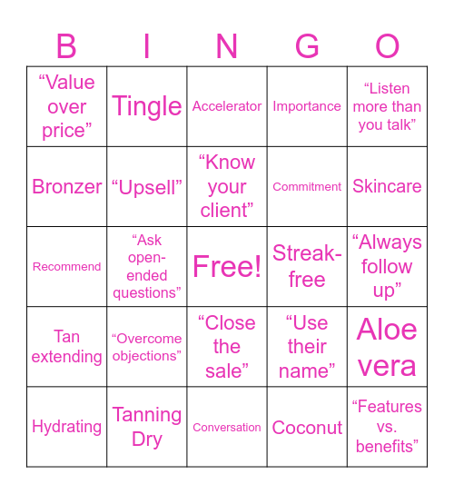 Product Sales Training Bingo Card