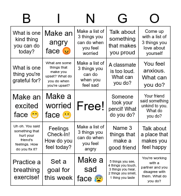 Social Emotional Bingo! Bingo Card