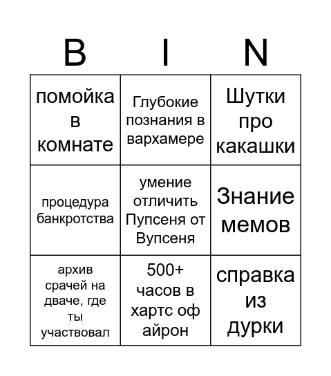 От тебя возбуждаются девушки? Bingo Card