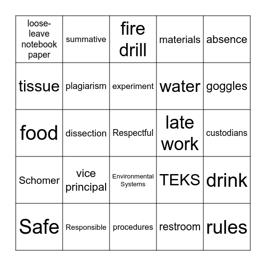 Syllabus Bingo Card