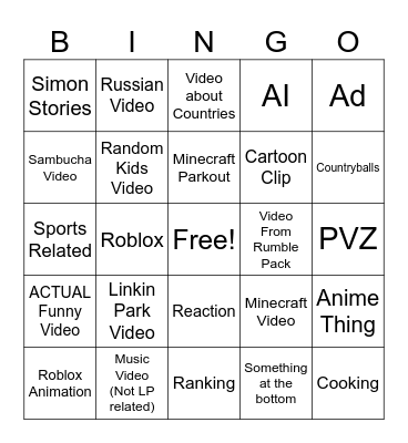 MY YT Shorts Bingo Card
