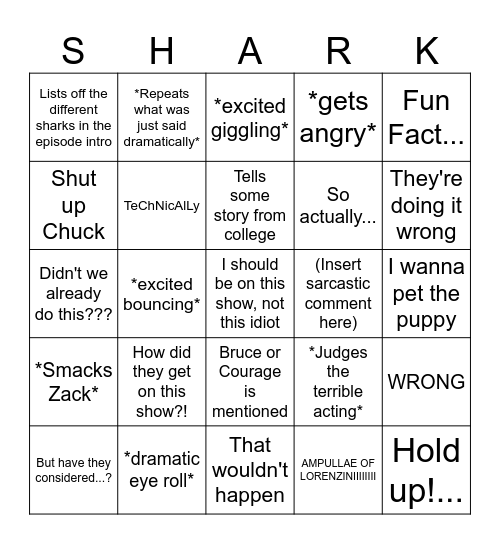 Anna Watches Shark Week Bingo Card