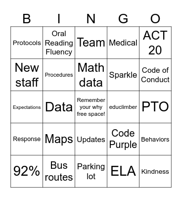 Welcome Back Bingo Card