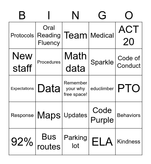 Welcome Back Bingo Card