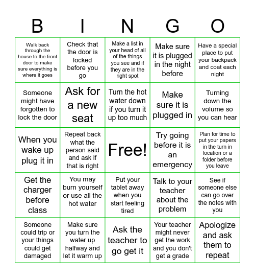 Fix the Problem 3 Bingo Card