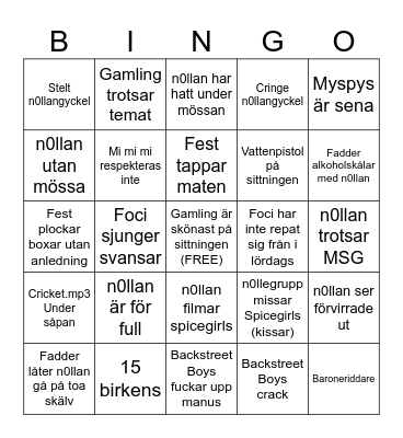 Untitled Bingo Card