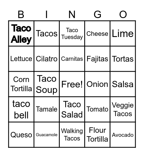 Taco Tuesday! Bingo Card